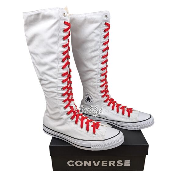 Converse XXHI White Black Red Elastic Lace Canvas Knee High Sneaker Boot M11 W13 - Picture 1 of 9